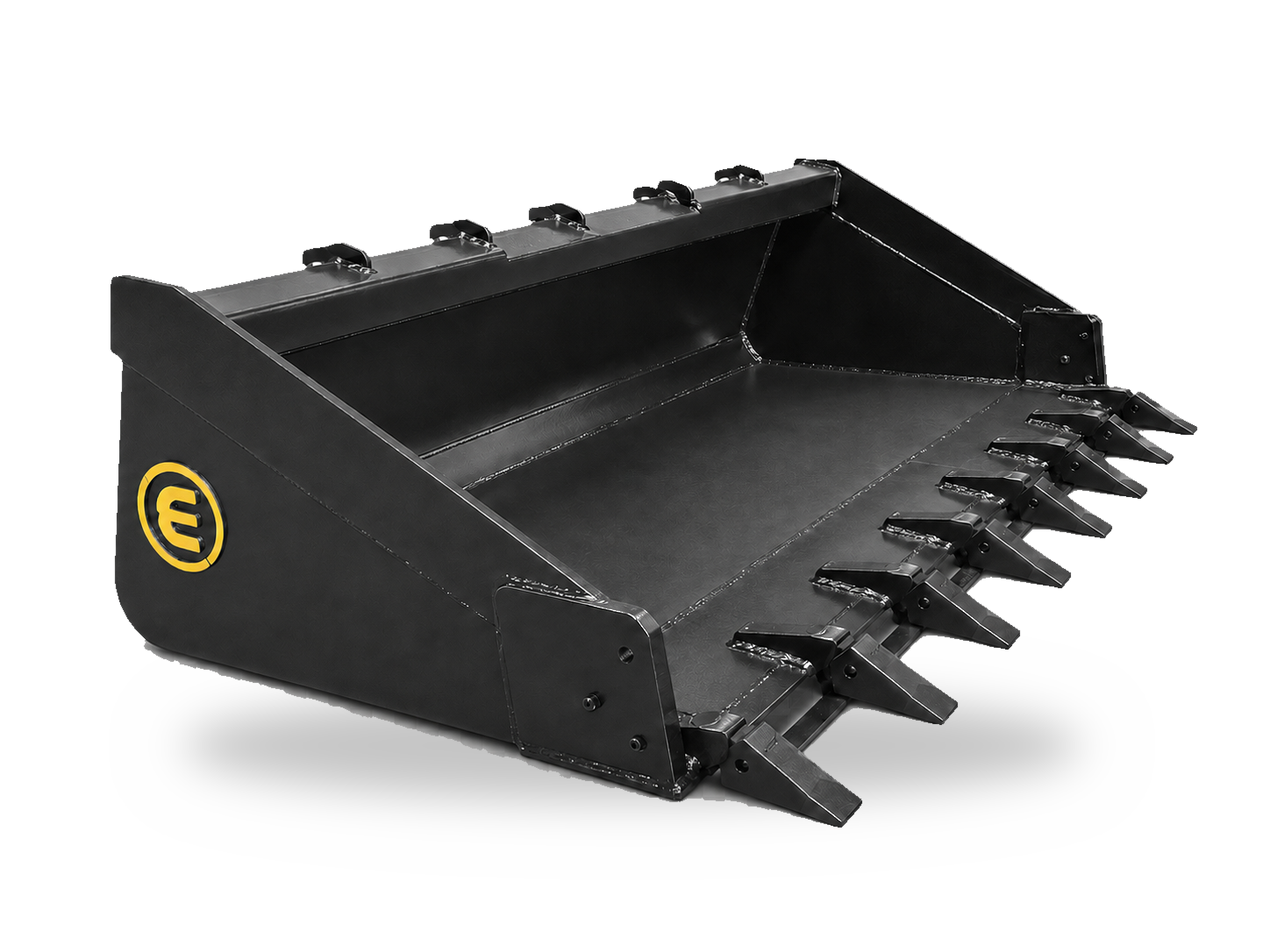 Black East Attachments severe-duty low-profile skid steer bucket with teeth and side cutters