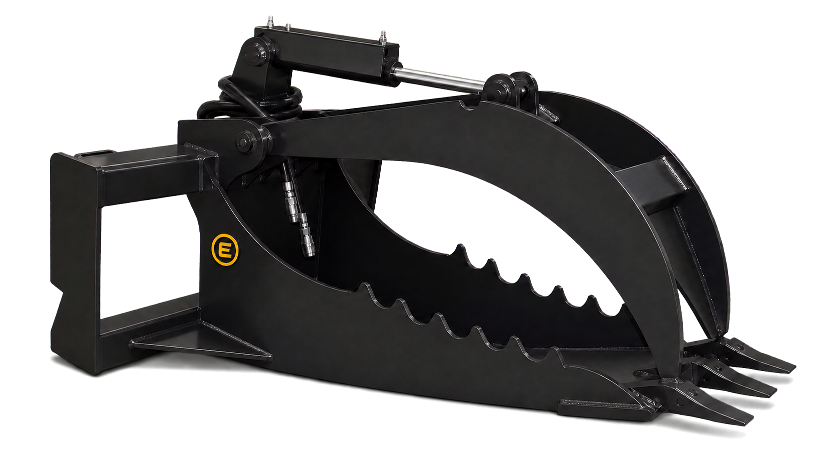 Skid Steer Stump Grapple Bucket manufactured by East Attachments in black paint